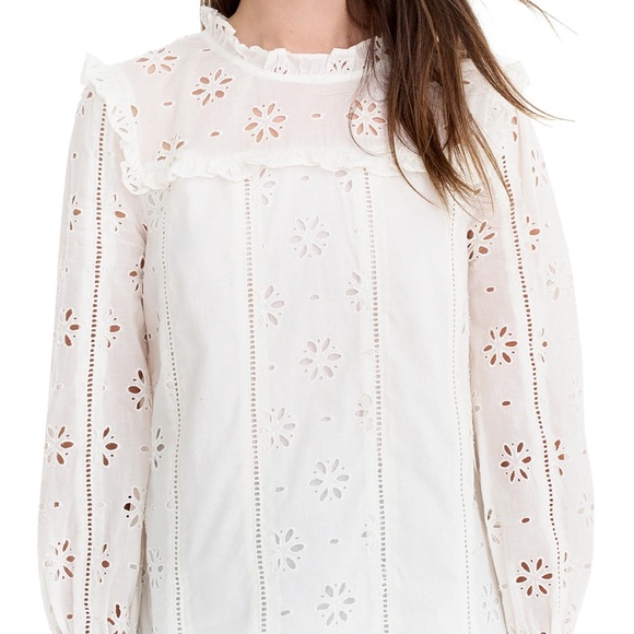 J.Crew ruffle neck long Sleeve eyelet top - white - Picture 3 of 9